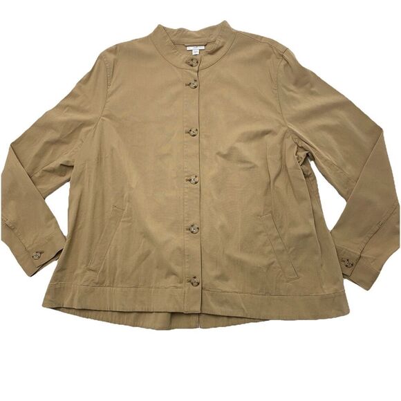 J Jill Sandbar Tan Jacket Pleated Back Long Sleeve Kangaroo Pocket Women's XL - Picture 1 of 11